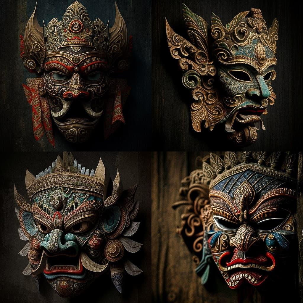 Indonesian mask style, Midjourney V4, render 1 of 4