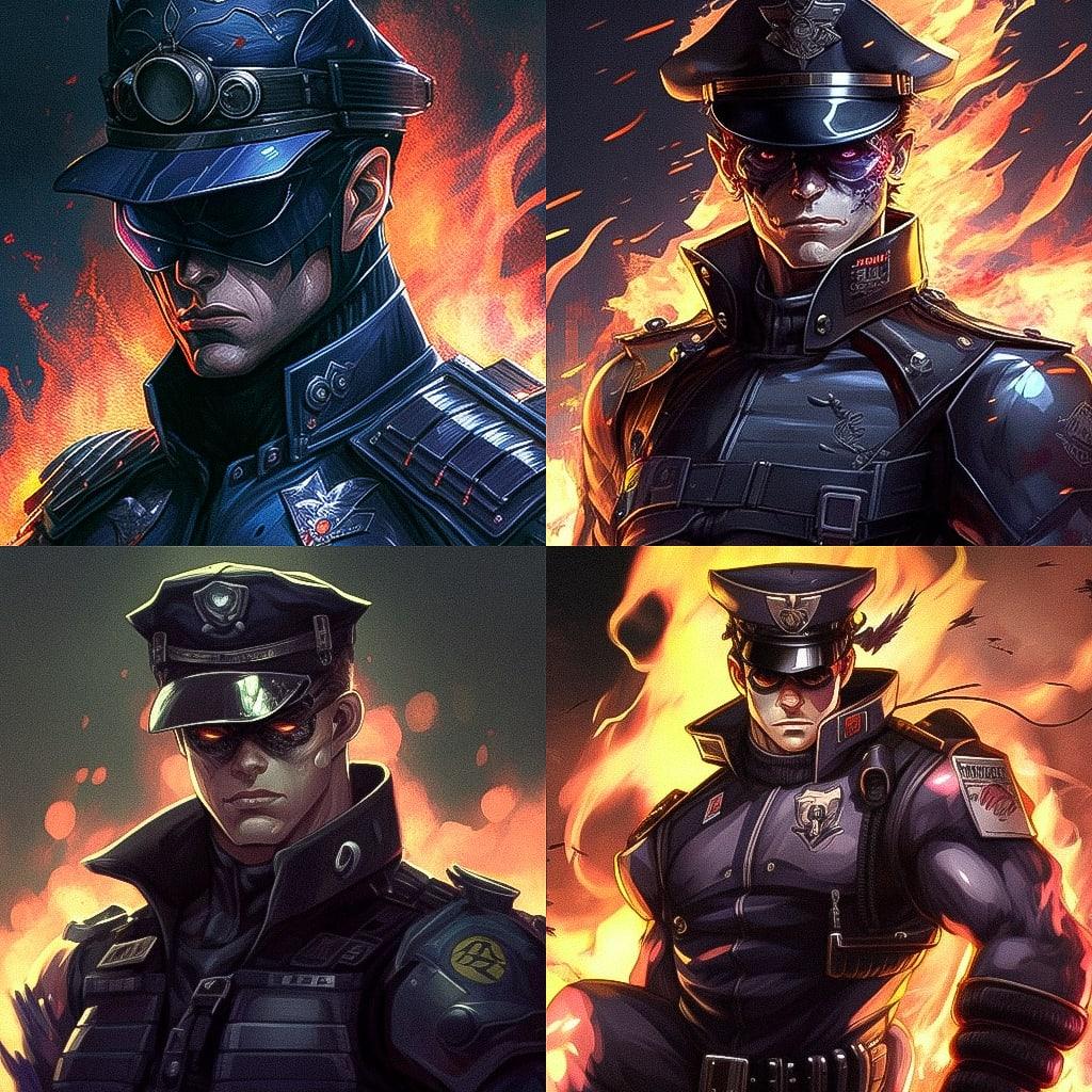 Inferno Cop style, Midjourney V4, render 1 of 4