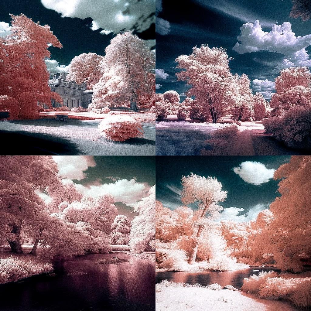 Infrared photography style, Midjourney V4, render 1 of 4