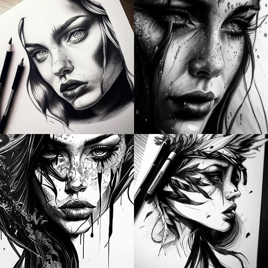 Ink drawing style, Midjourney V4, render 1 of 4