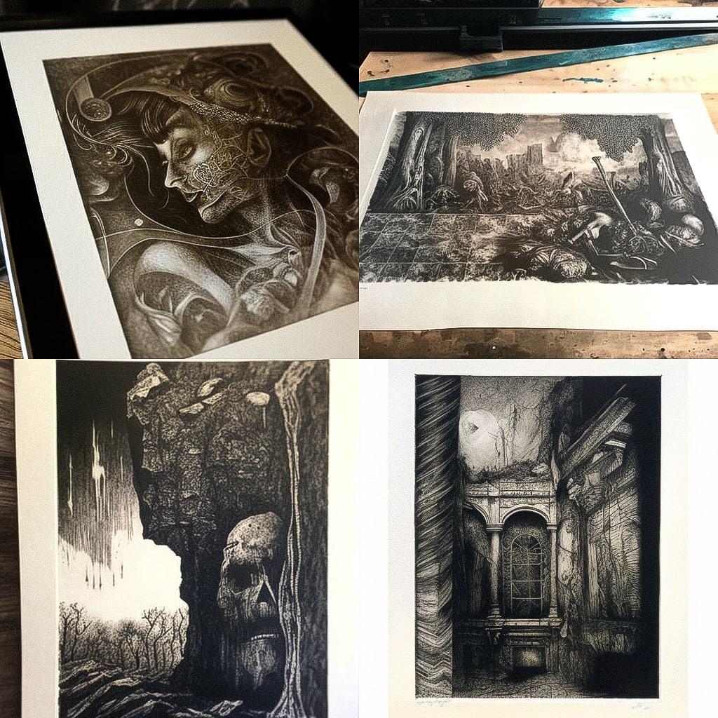 Intaglio print style, Midjourney V4, render 1 of 4