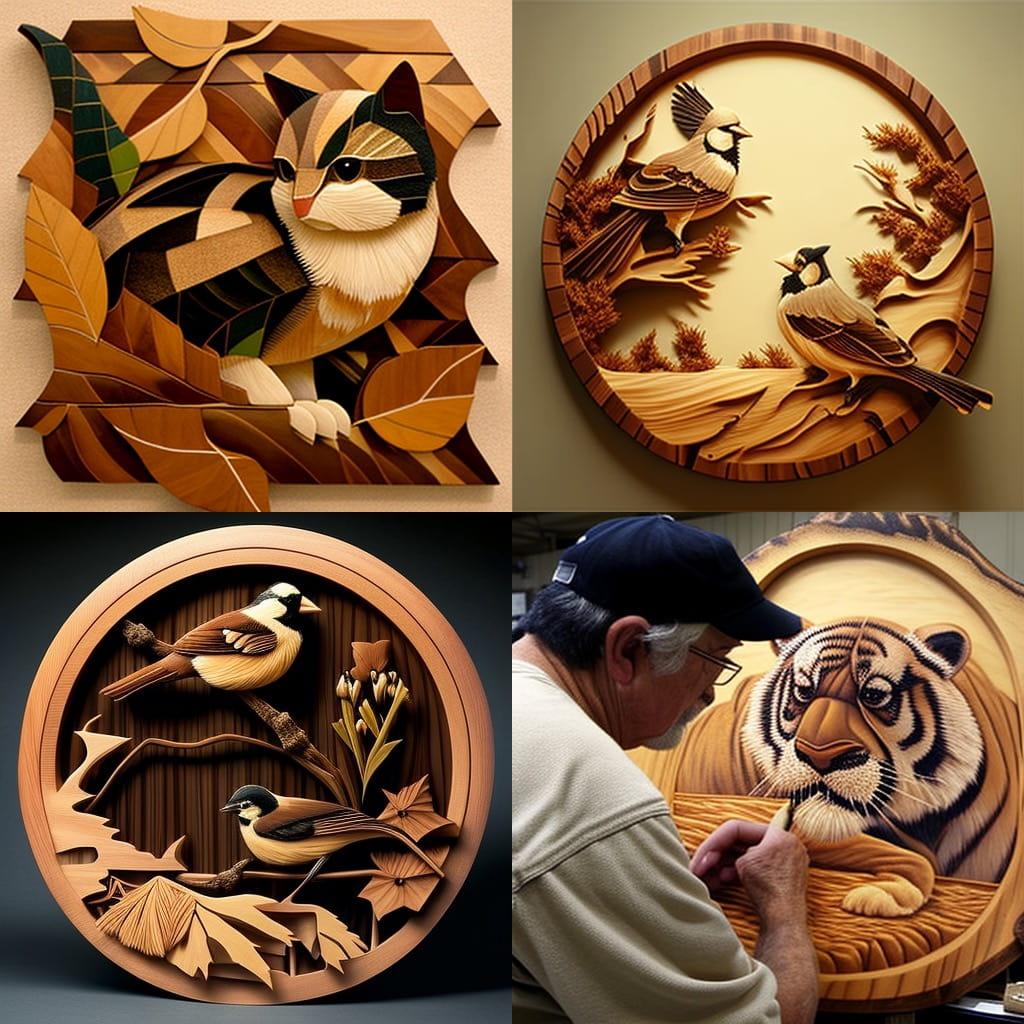 Intarsia woodworking style, Midjourney V4, render 1 of 4