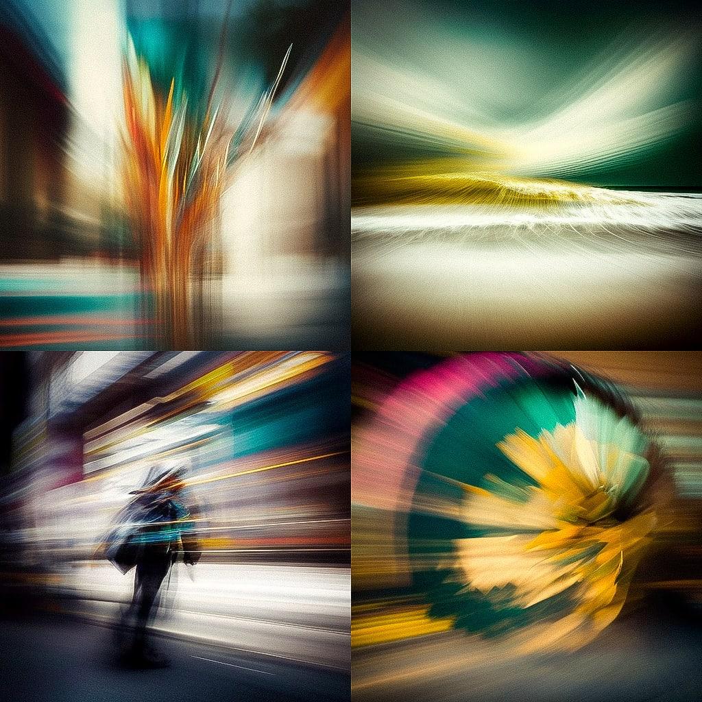 Intentional camera movement style, Midjourney V4, render 1 of 4