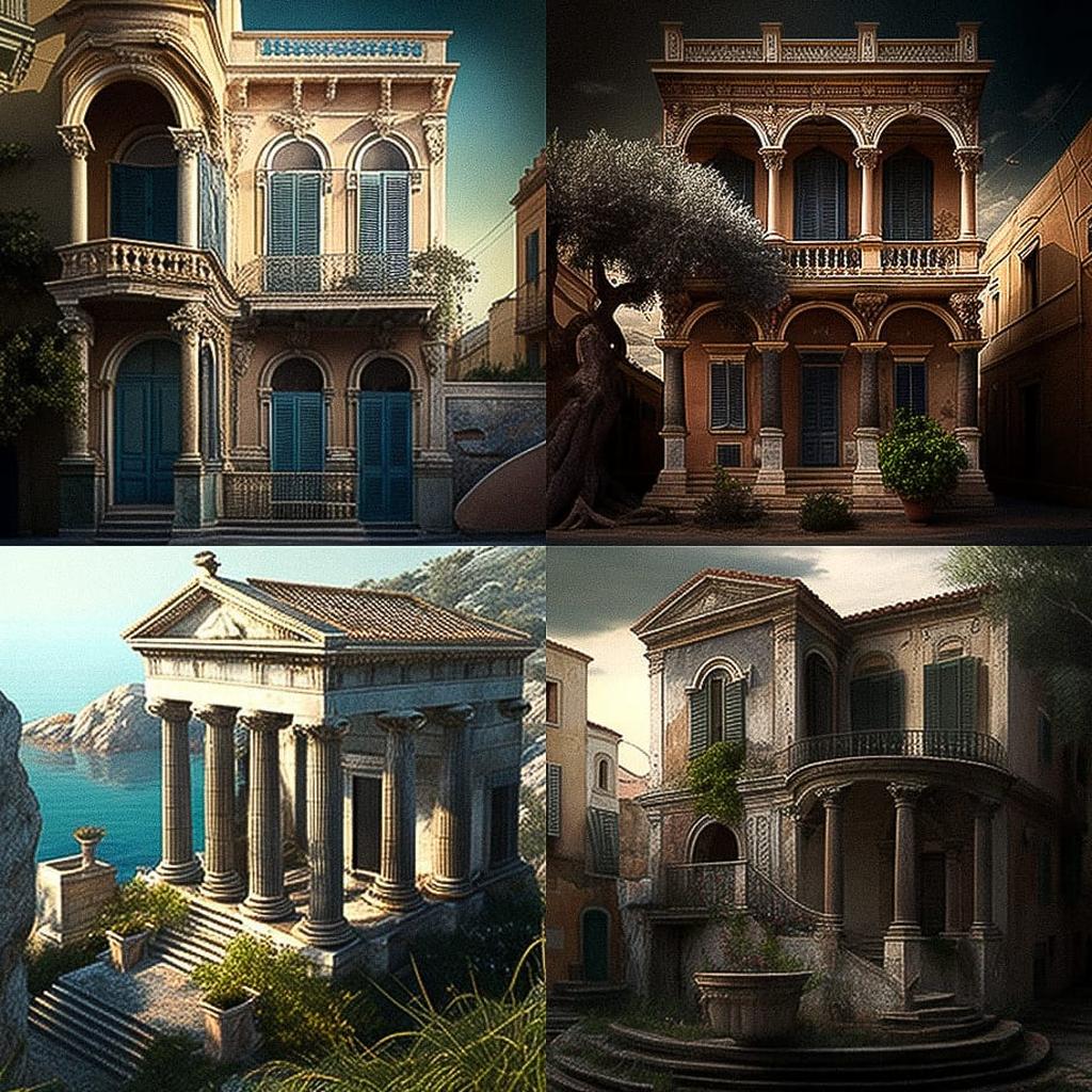 Ionian architecture style, Midjourney V4, render 1 of 4