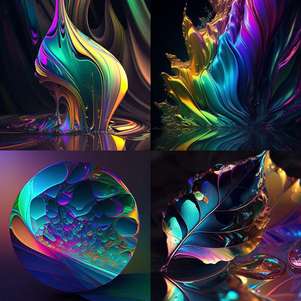 Iridescent colors style, Midjourney V4, render 1 of 4