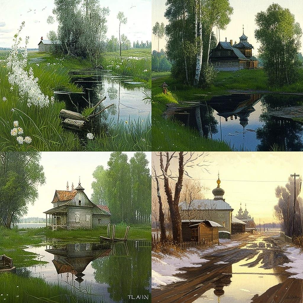 Isaac Levitan style, Midjourney V4, render 1 of 4