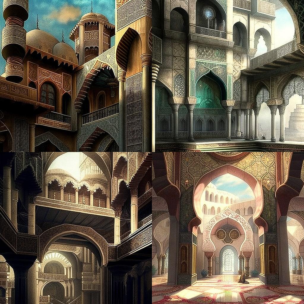 Islamic architecture style, Midjourney V4, render 1 of 4