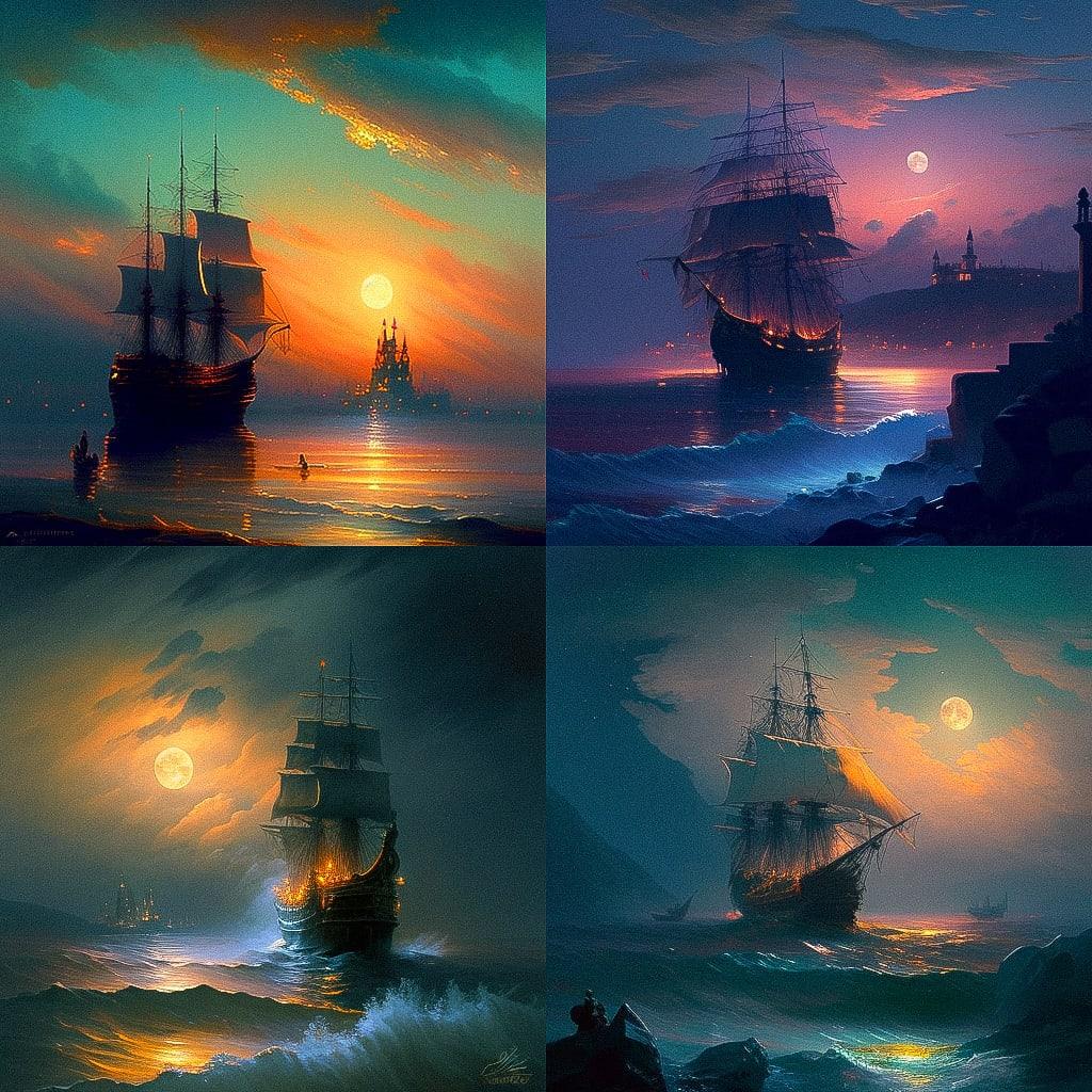 Ivan Aivazovsky style, Midjourney V4, render 1 of 4