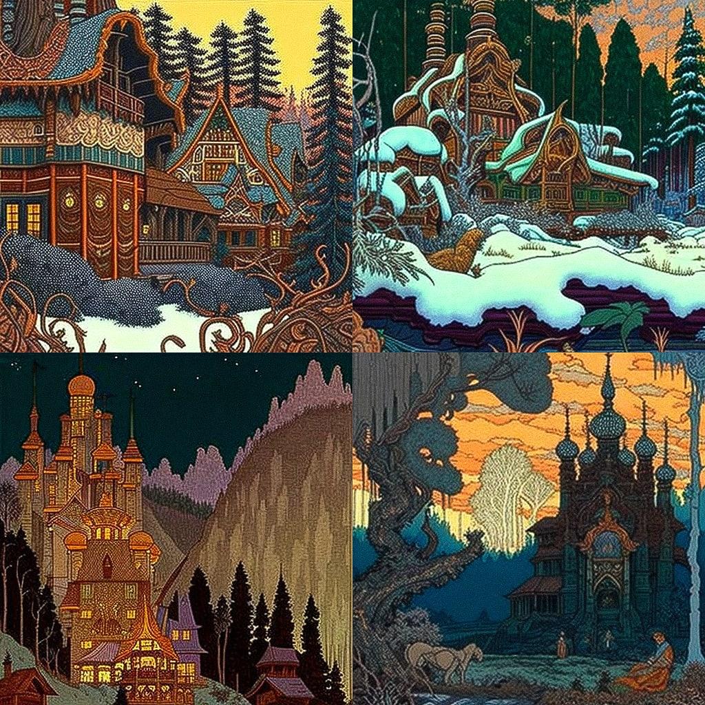 Ivan Bilibin style, Midjourney V4, render 1 of 4