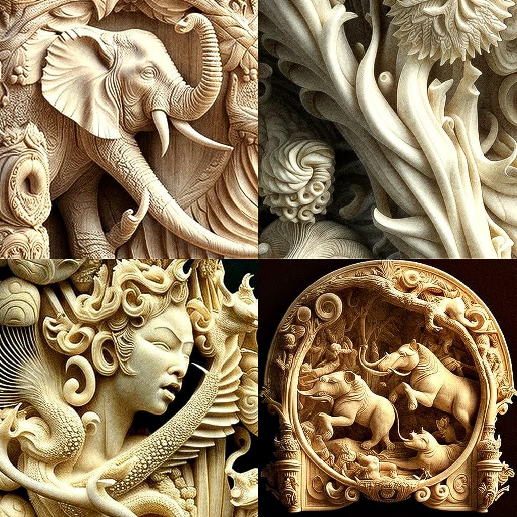 Ivory carving style, Midjourney V4, render 1 of 4