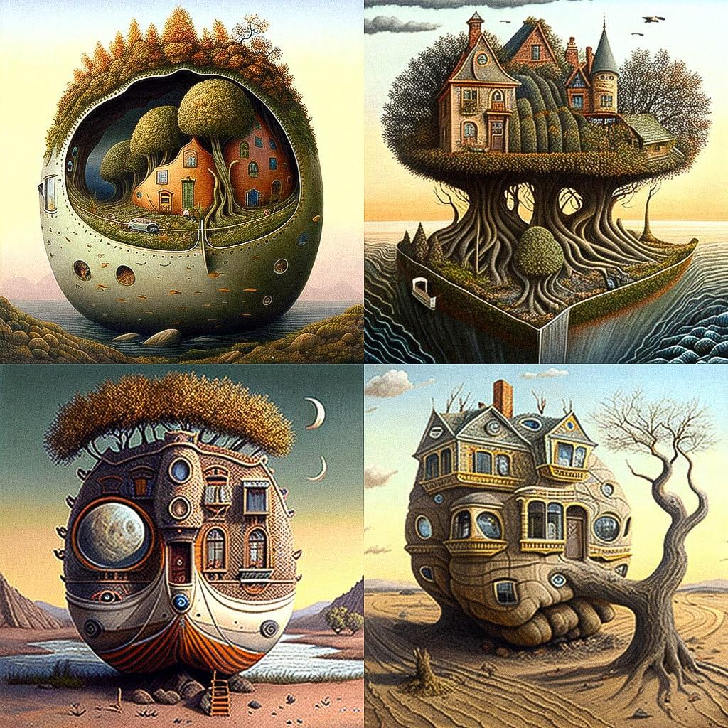 Jacek Yerka style, Midjourney V4, render 1 of 4