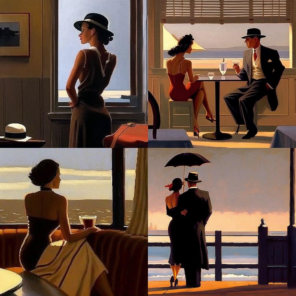 Jack Vettriano style, Midjourney V4, render 1 of 4