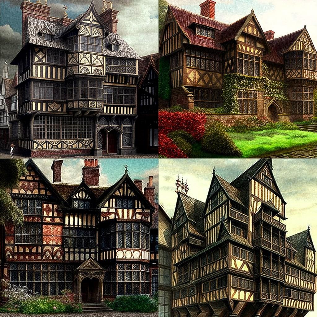 Jacobean architecture style, Midjourney V4, render 1 of 4