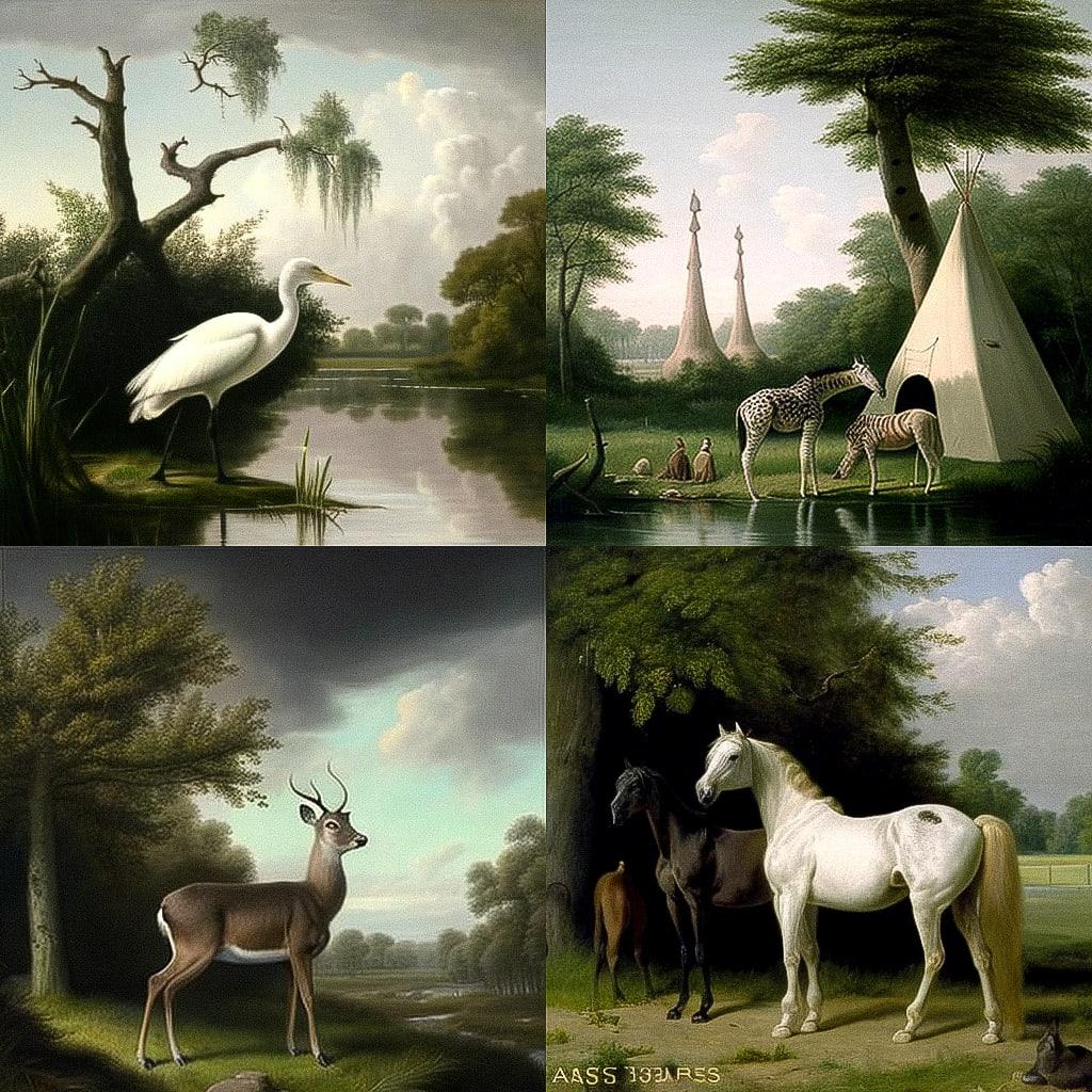 Jacques-Laurent Agasse style, Midjourney V4, render 1 of 4