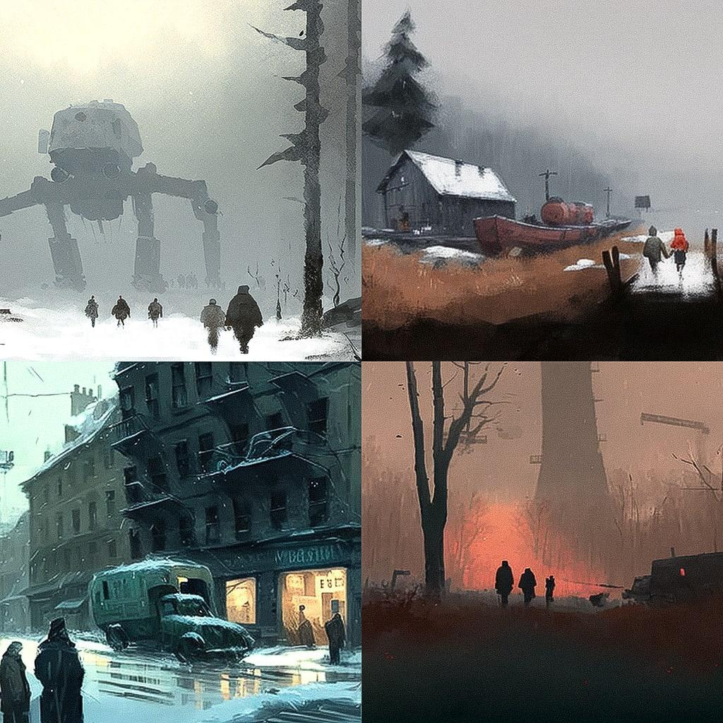 Jakub Rozalski style, Midjourney V4, render 1 of 4