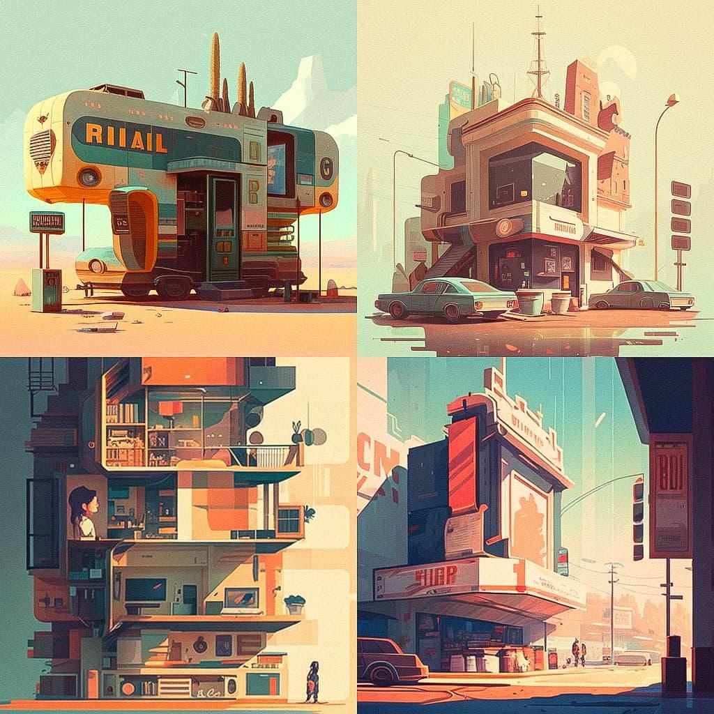James Gilleard style, Midjourney V4, render 1 of 4
