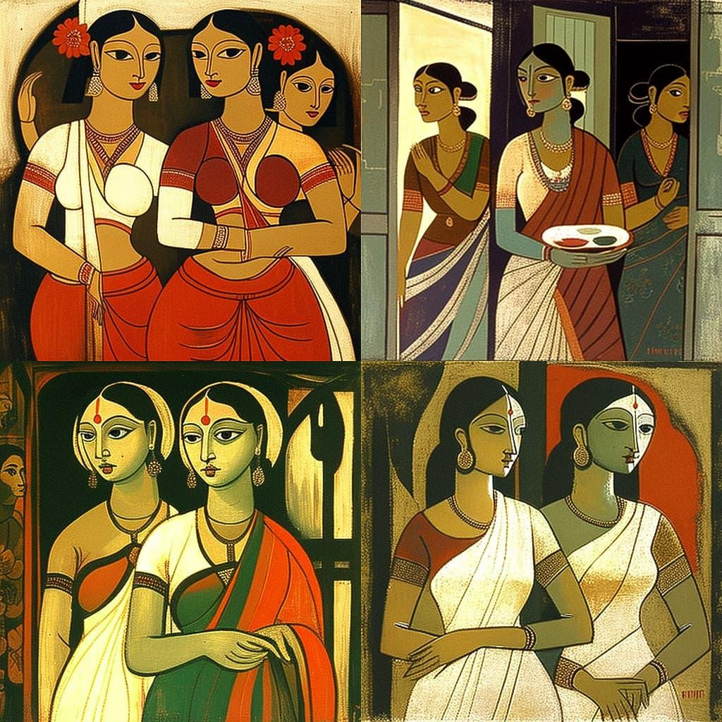 Jamini Roy style, Midjourney V4, render 1 of 4