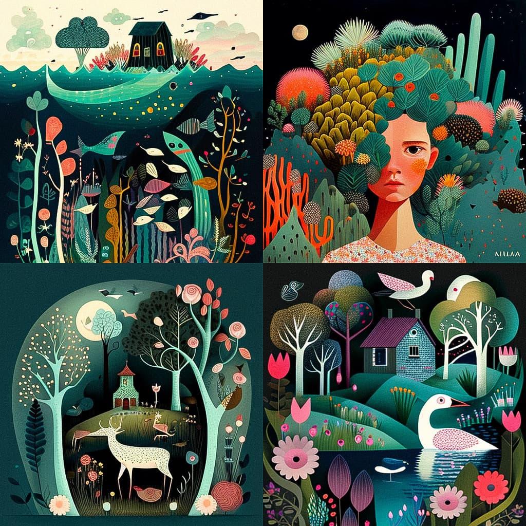 Jane Newland style, Midjourney V4, render 1 of 4