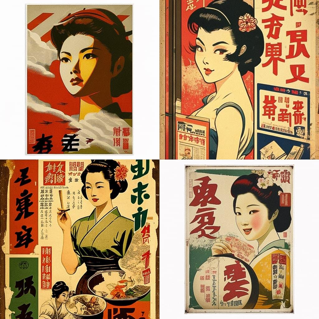 Japanese vintage poster style, Midjourney V4, render 1 of 4