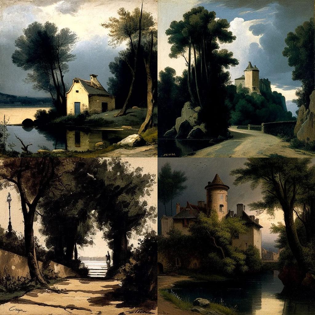 Jean-Baptiste Corot style, Midjourney V4, render 1 of 4