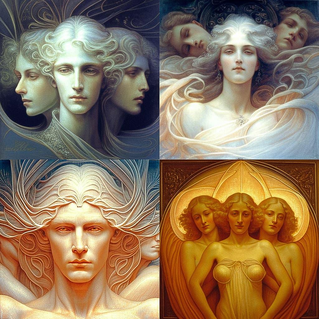 Jean Delville style, Midjourney V4, render 1 of 4