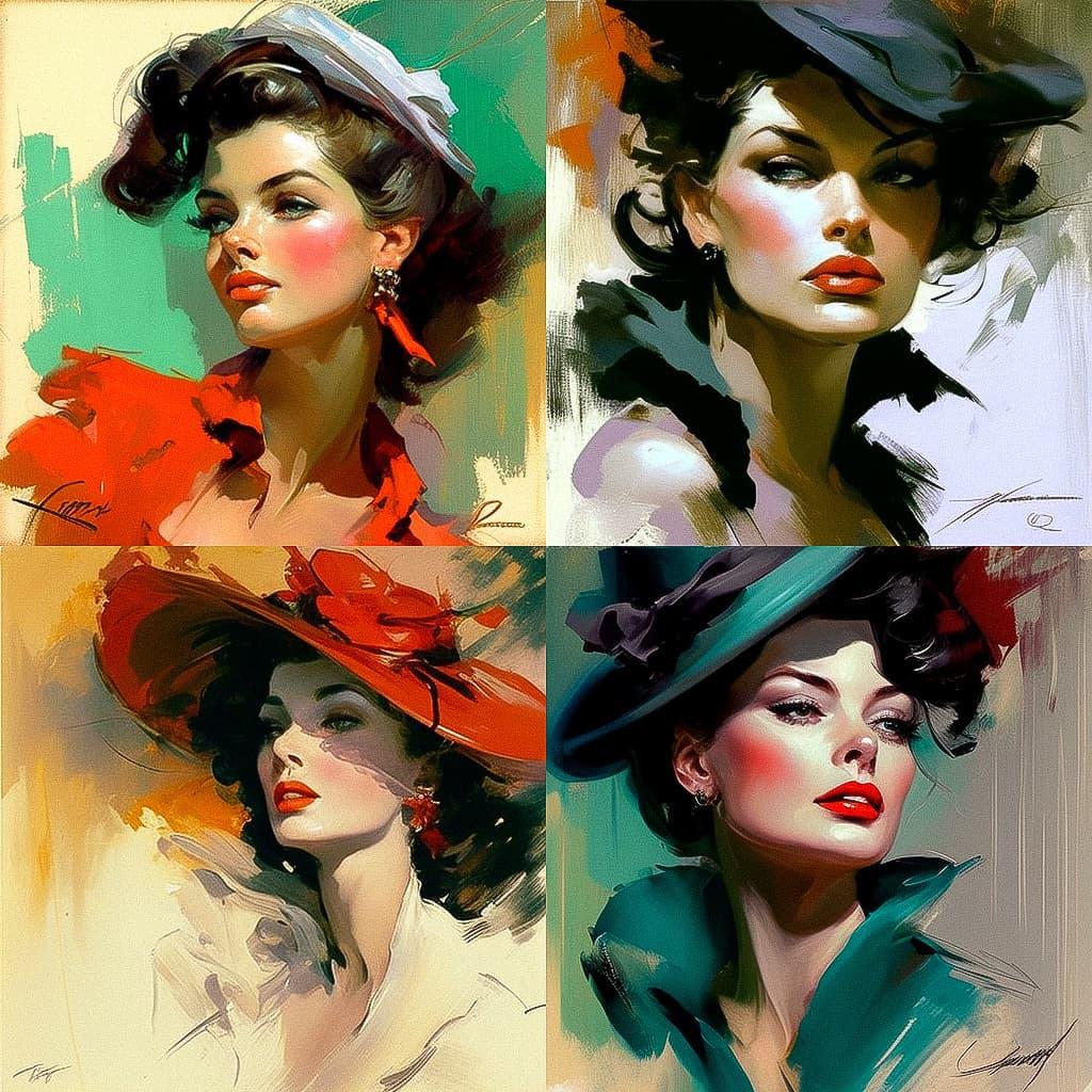 Jean-Gabriel Domergue style, Midjourney V4, render 1 of 4