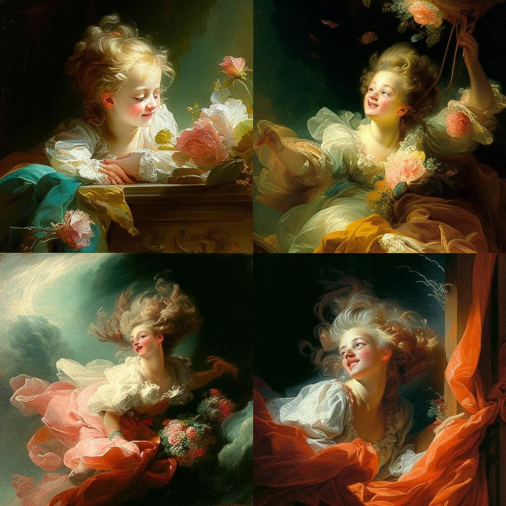 Jean-Honore Fragonard style, Midjourney V4, render 1 of 4