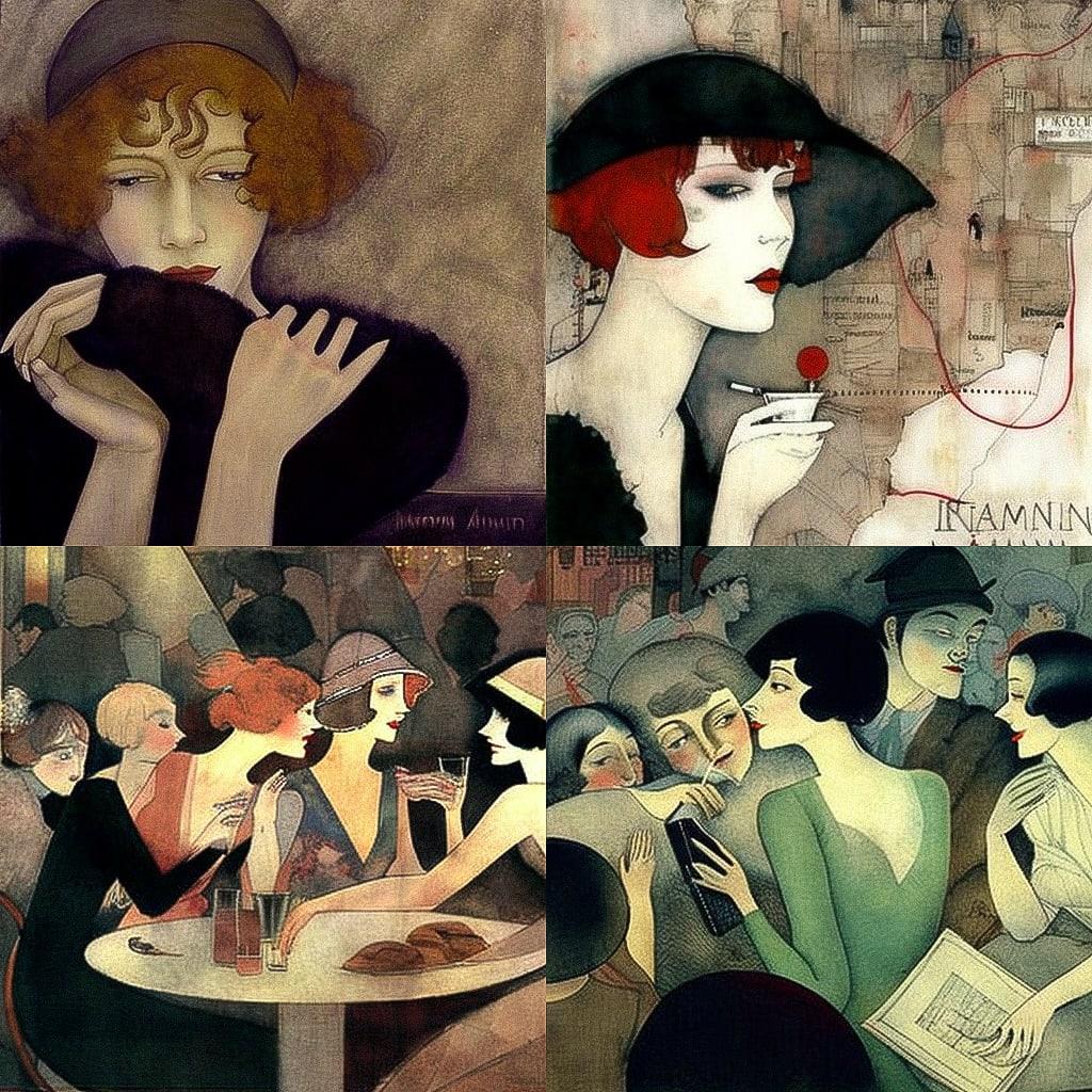 Jeanne Mammen style, Midjourney V4, render 1 of 4