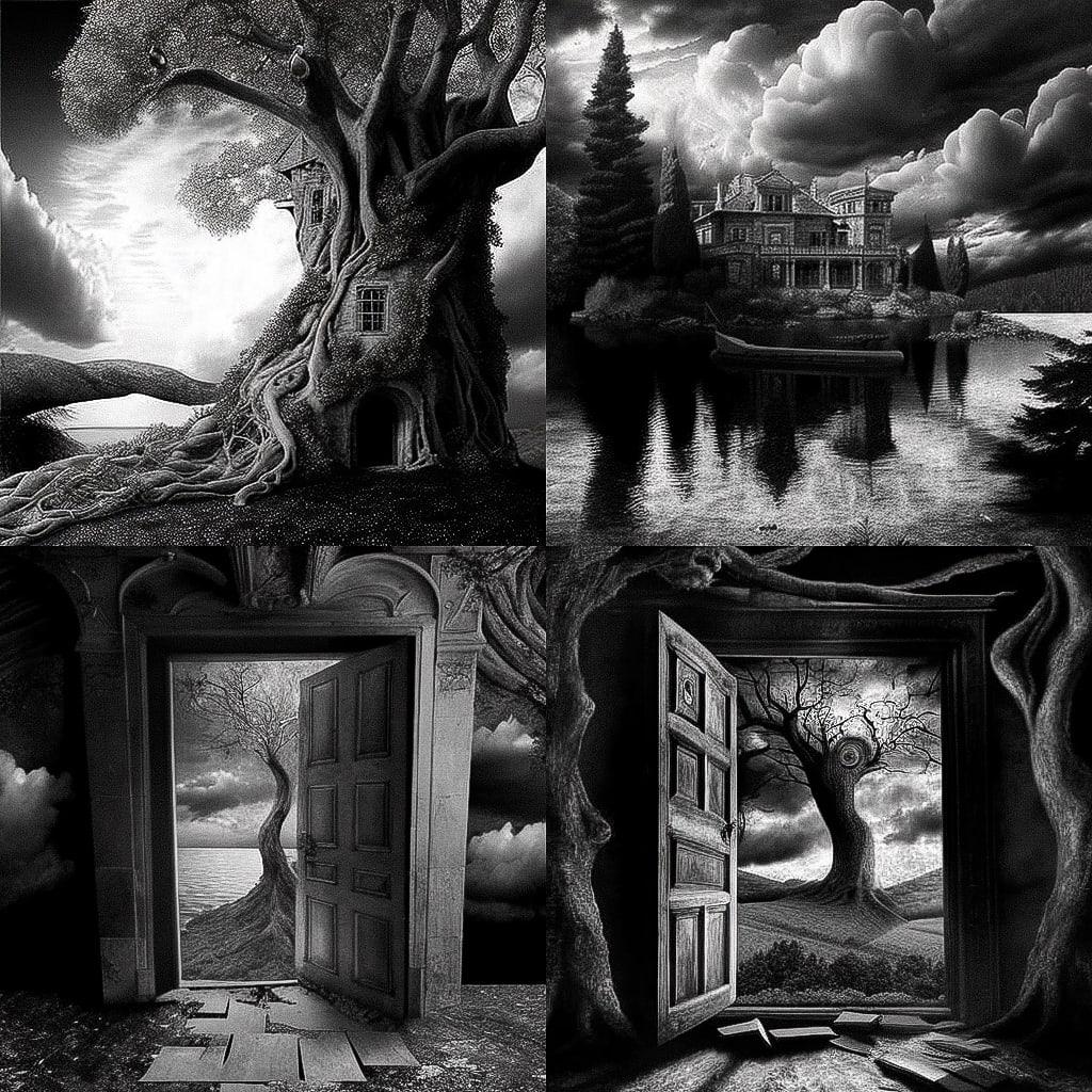 Jerry Uelsmann style, Midjourney V4, render 1 of 4