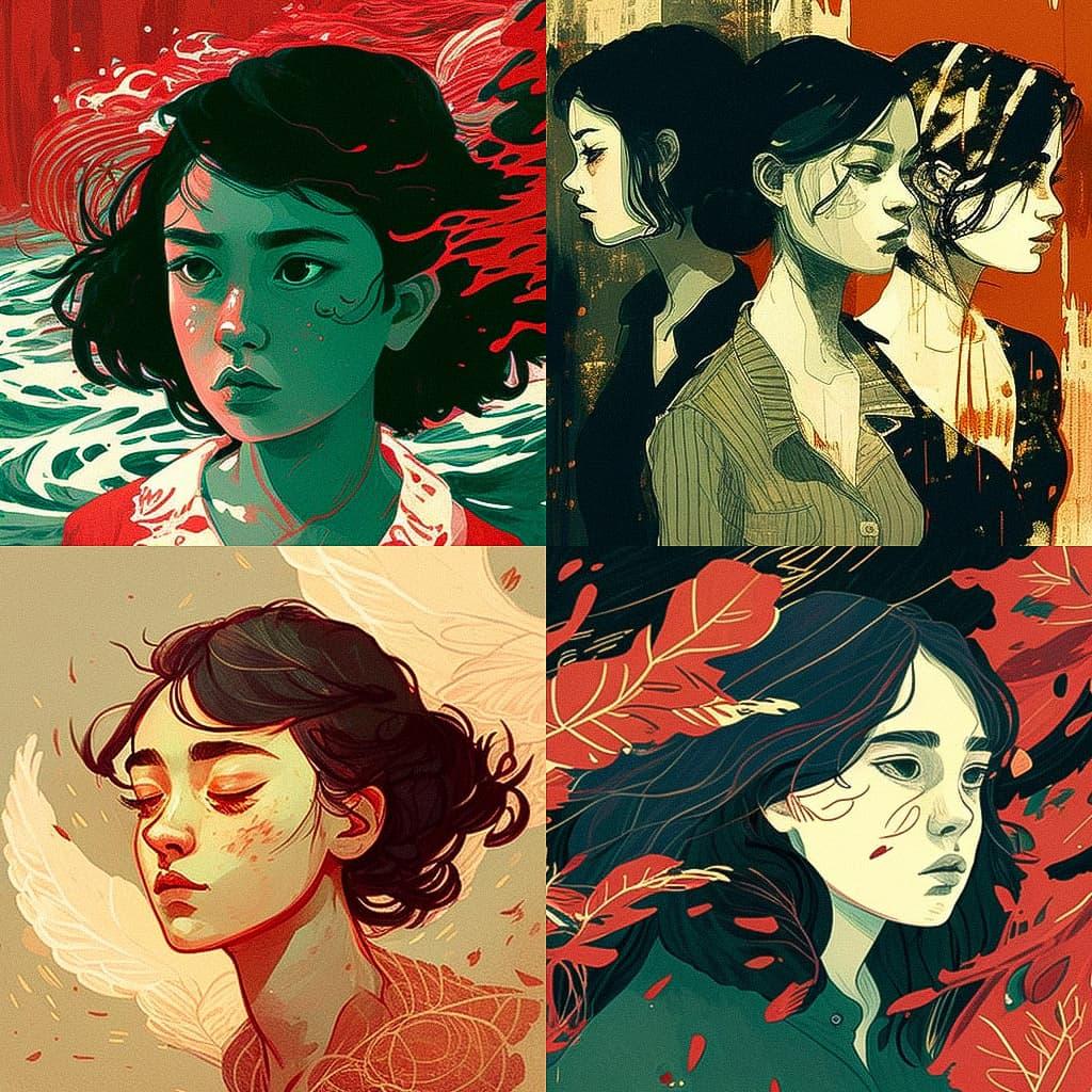 Jillian Tamaki style, Midjourney V4, render 1 of 4