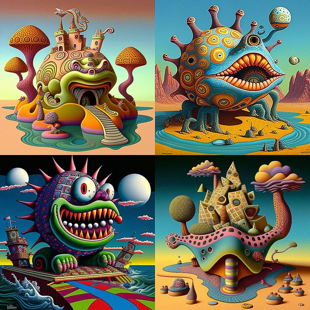Jim Woodring style, Midjourney V4, render 1 of 4