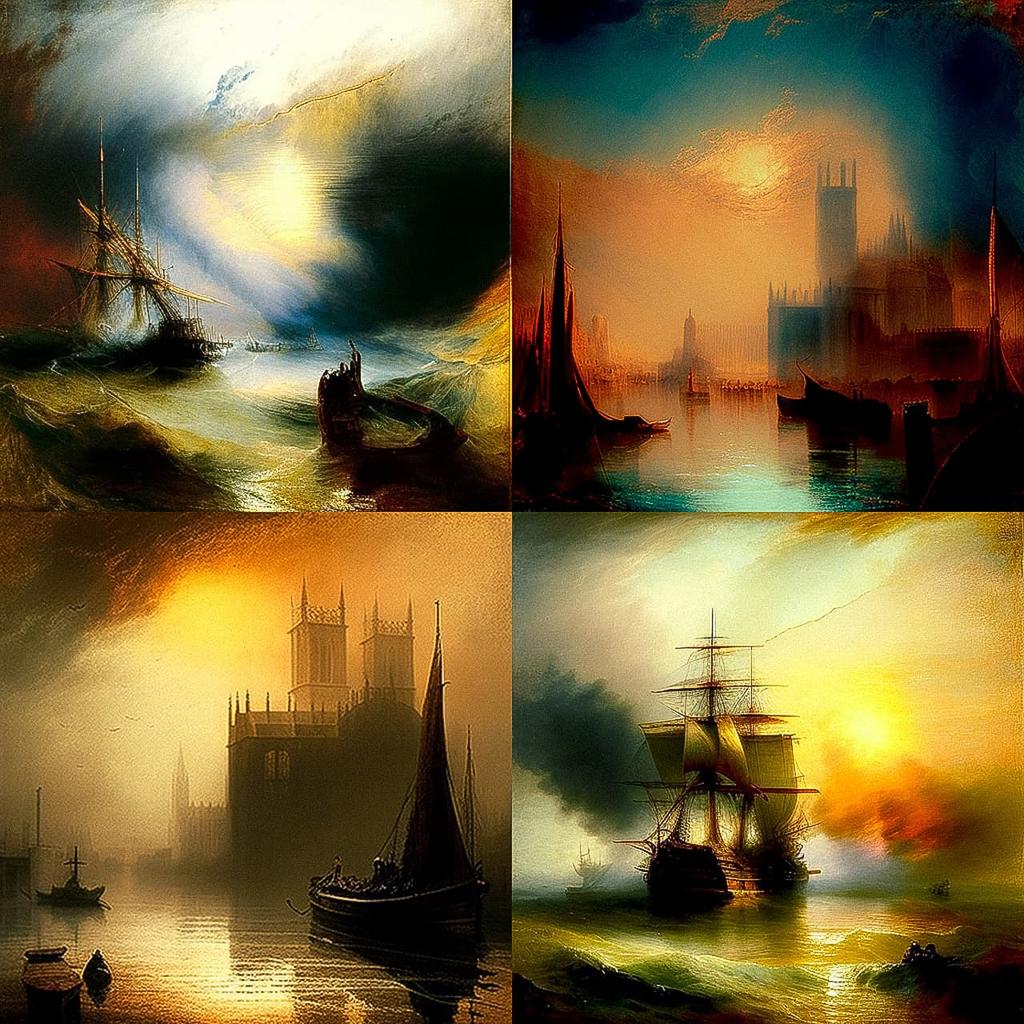 J.M.W. Turner style, Midjourney V4, render 1 of 4