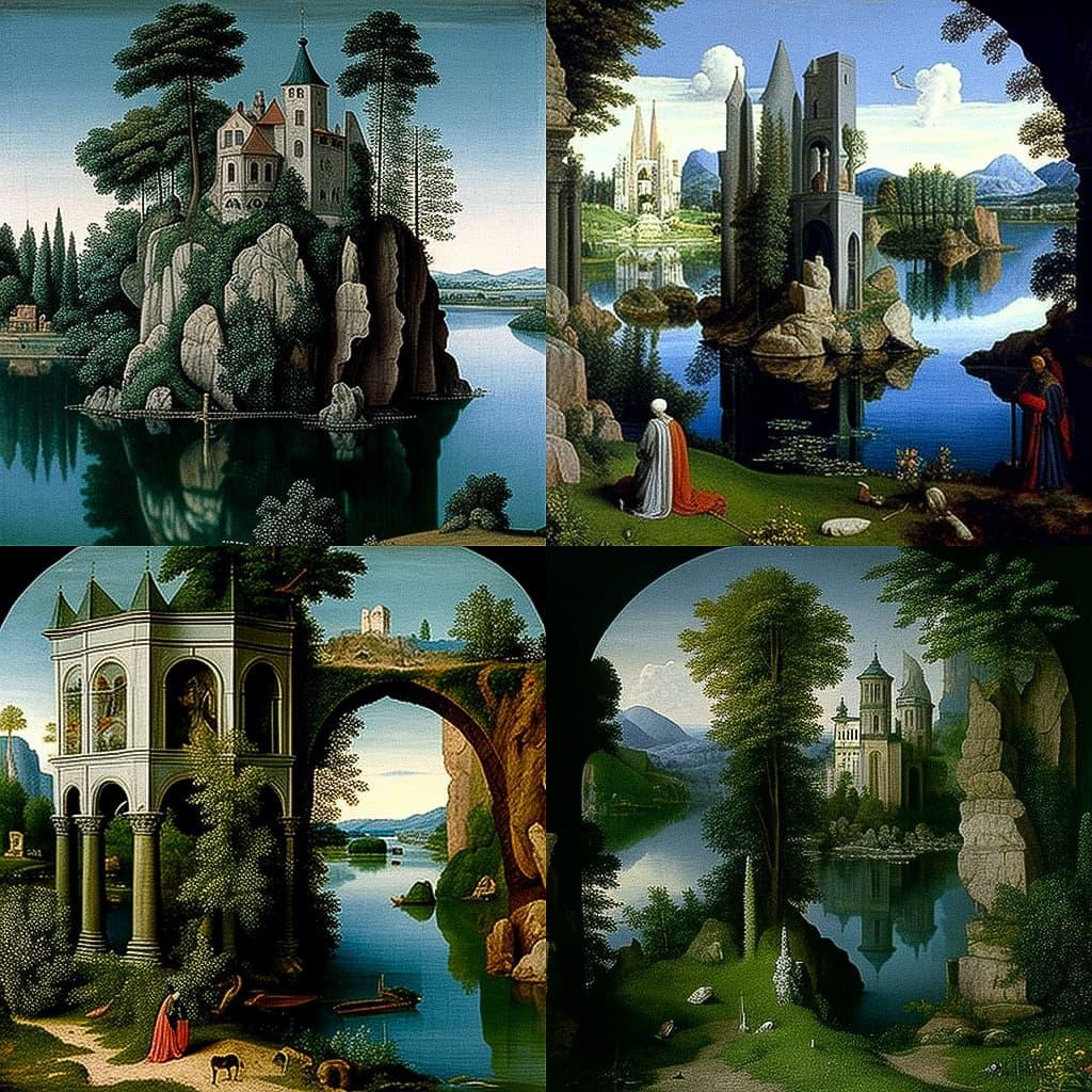 Joachim Patinir style, Midjourney V4, render 1 of 4