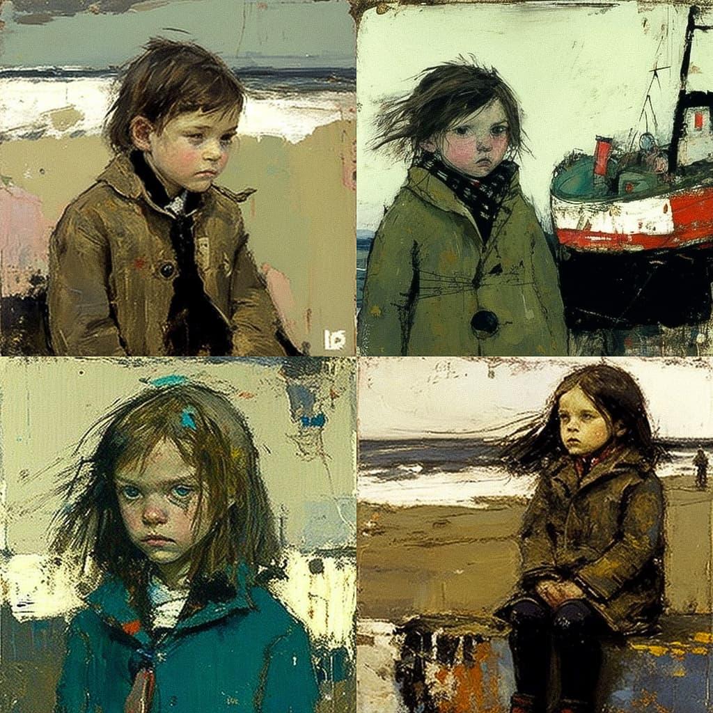 Joan Eardley style, Midjourney V4, render 1 of 4