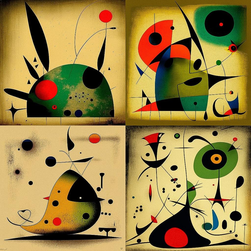 Joan Miro style, Midjourney V4, render 1 of 4