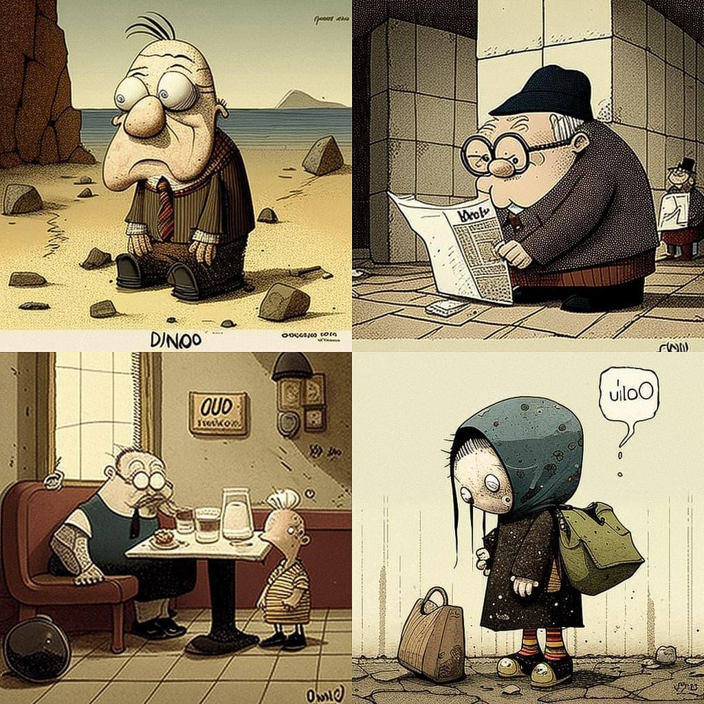 Quino style, Midjourney V4, render 1 of 4