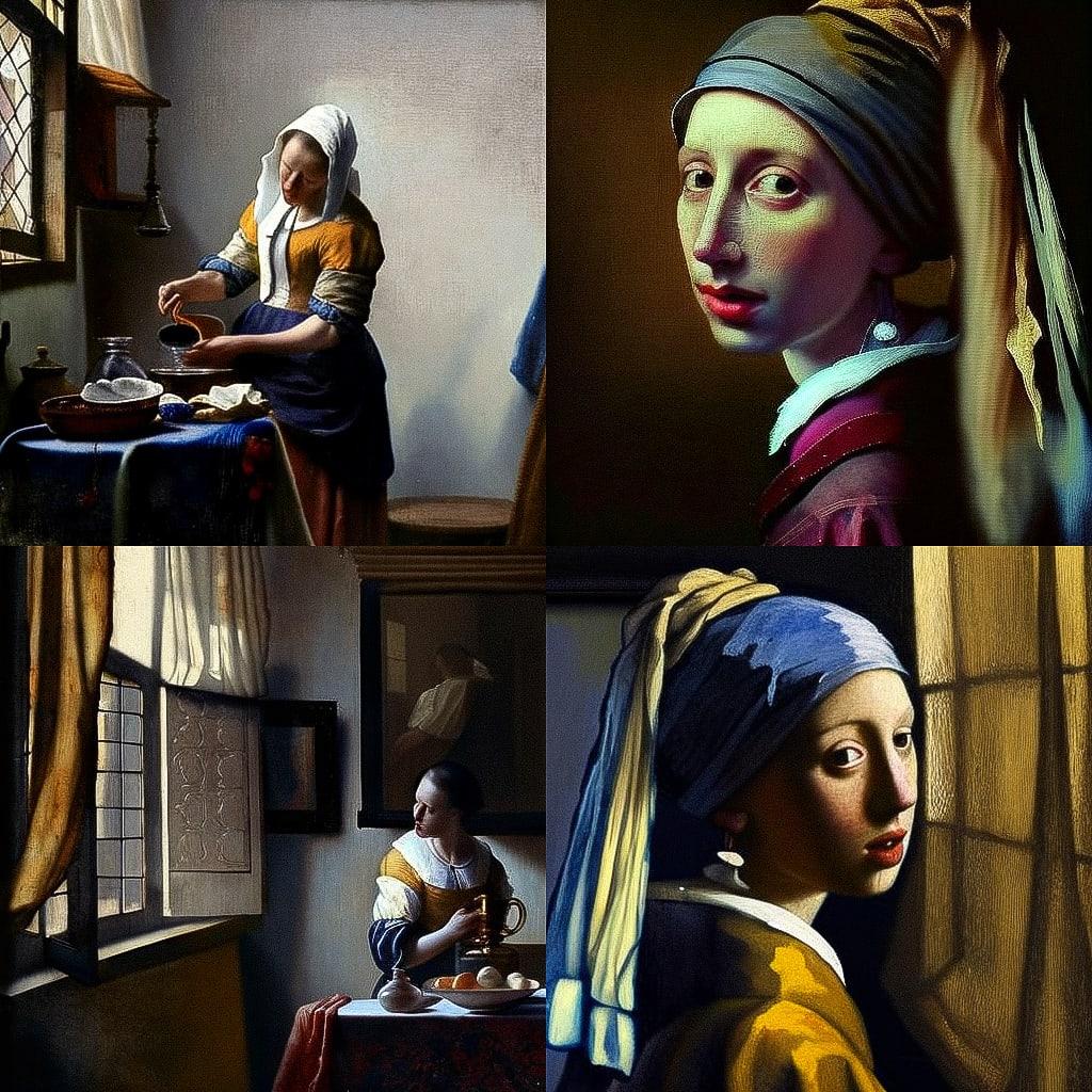 Johannes Vermeer style, Midjourney V4, render 1 of 4