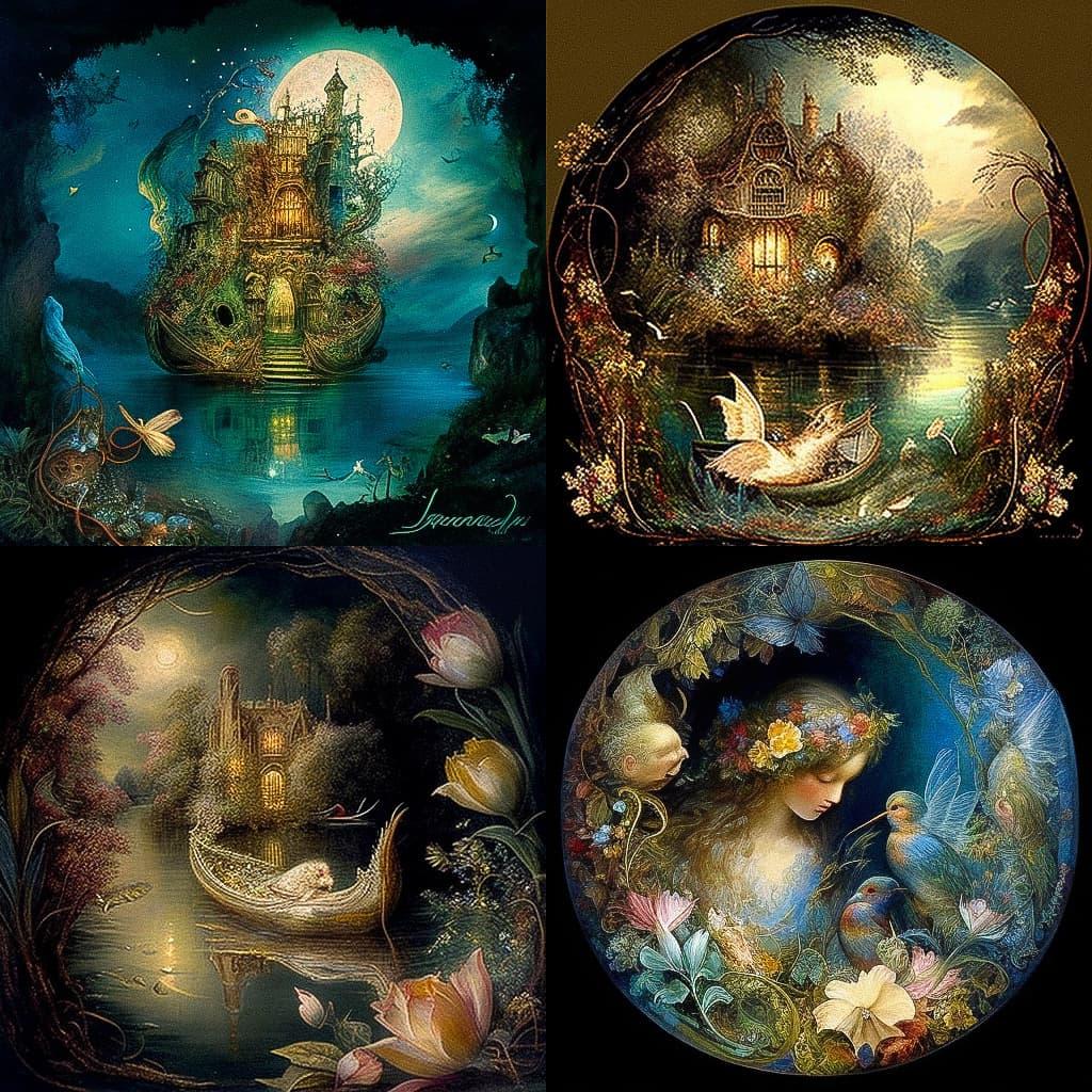 John Anster Fitzgerald style, Midjourney V4, render 1 of 4