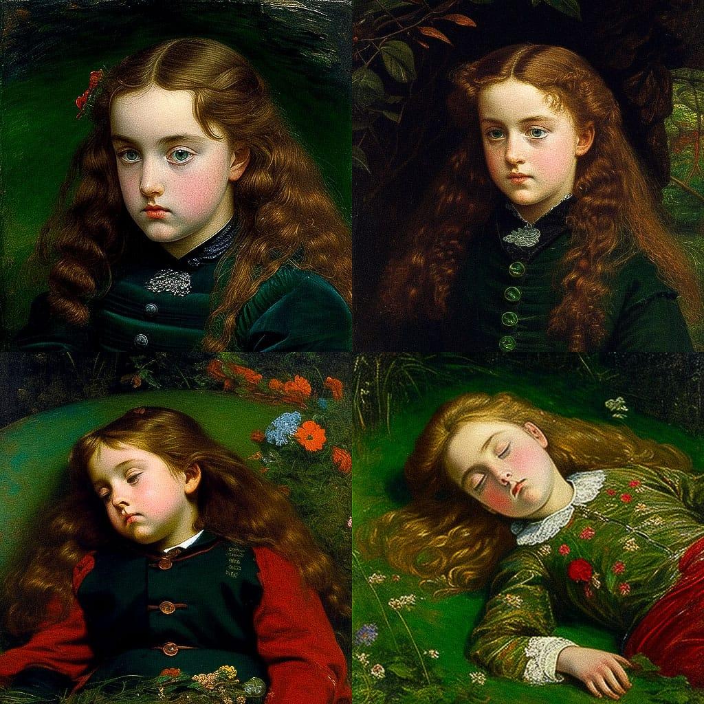 John Everett Millais style, Midjourney V4, render 1 of 4