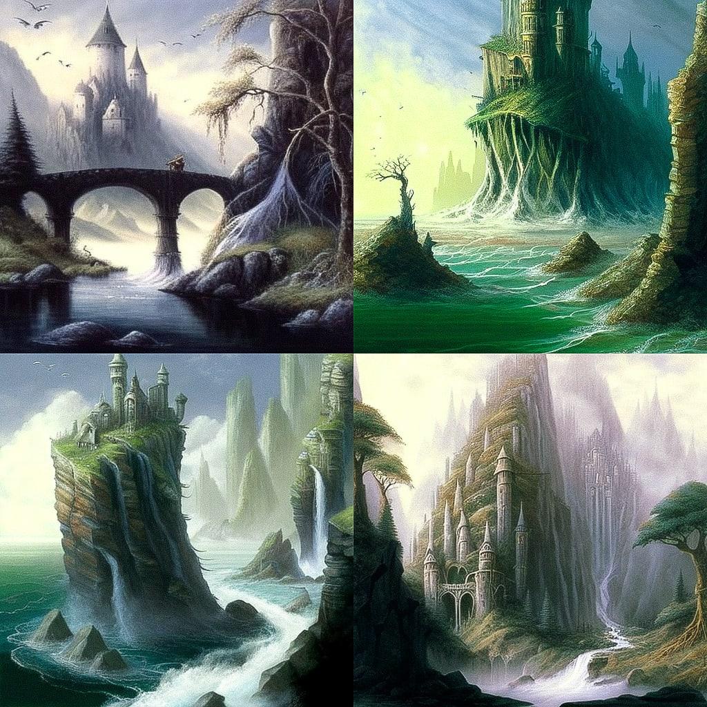 John Howe style, Midjourney V4, render 1 of 4