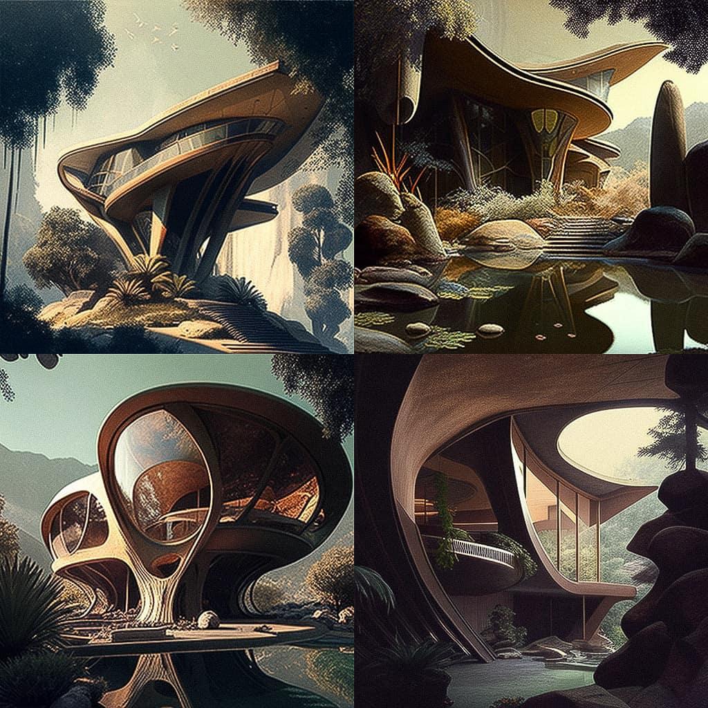John Lautner style, Midjourney V4, render 1 of 4
