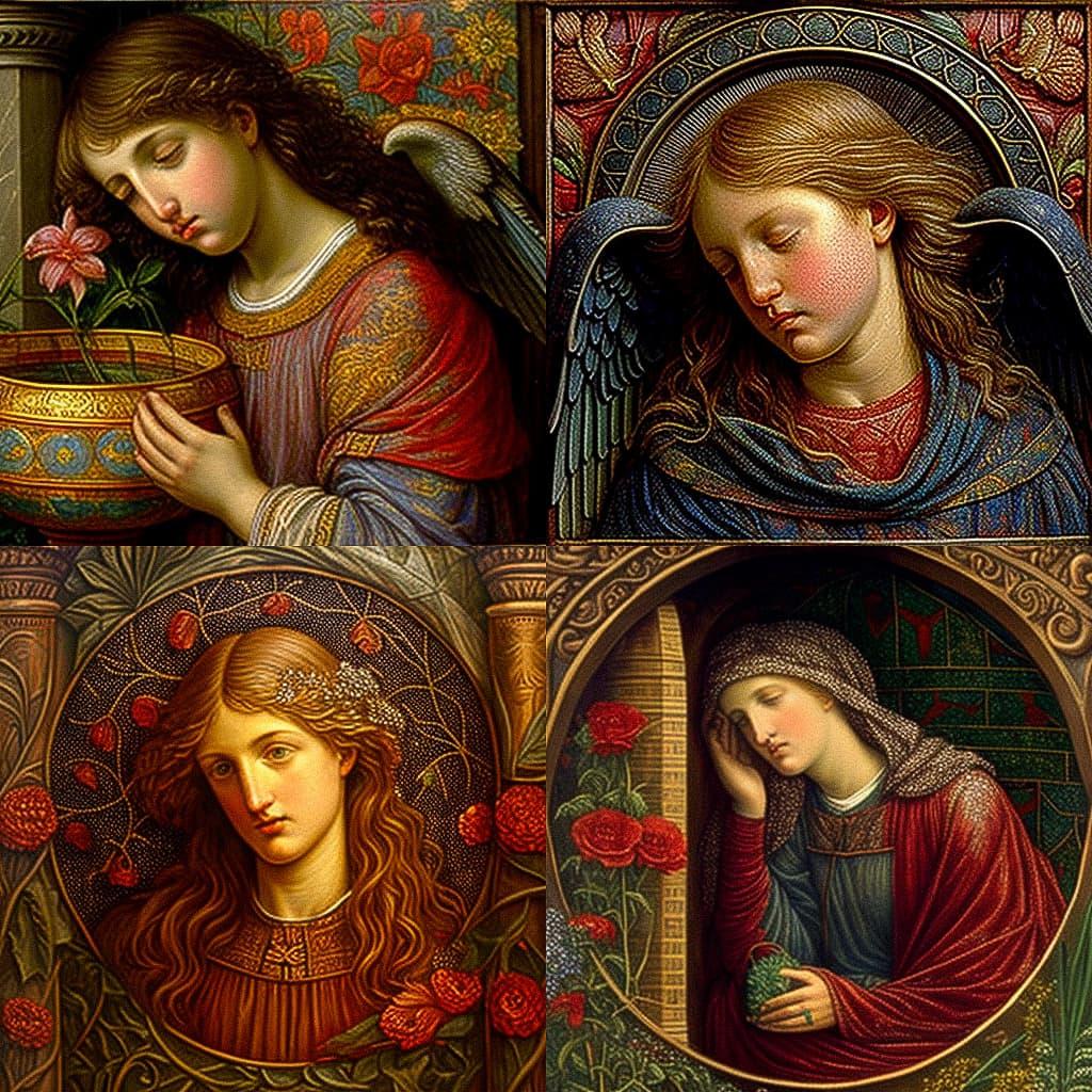 John Melhuish Strudwick style, Midjourney V4, render 1 of 4