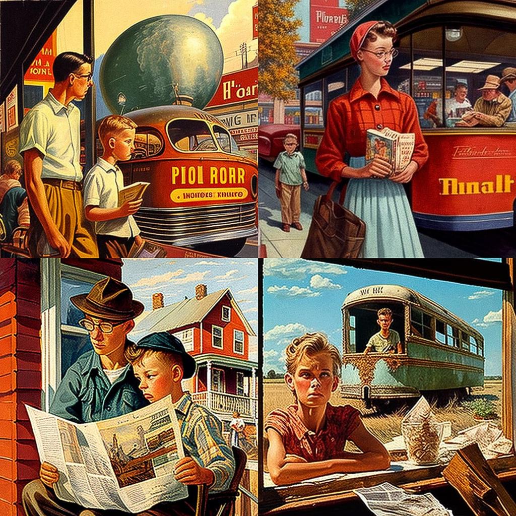 John Philip Falter style, Midjourney V4, render 1 of 4