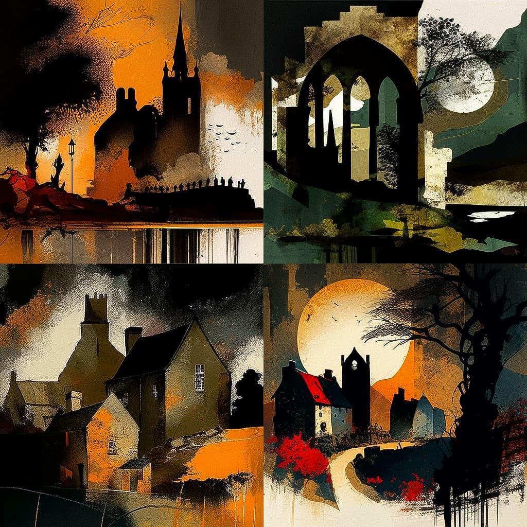 John Piper style, Midjourney V4, render 1 of 4