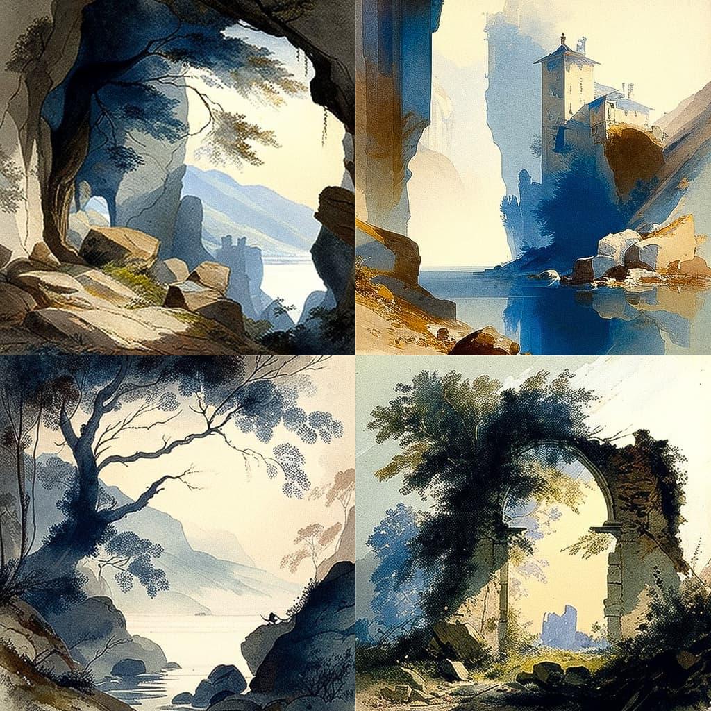 John Sell Cotman style, Midjourney V4, render 1 of 4