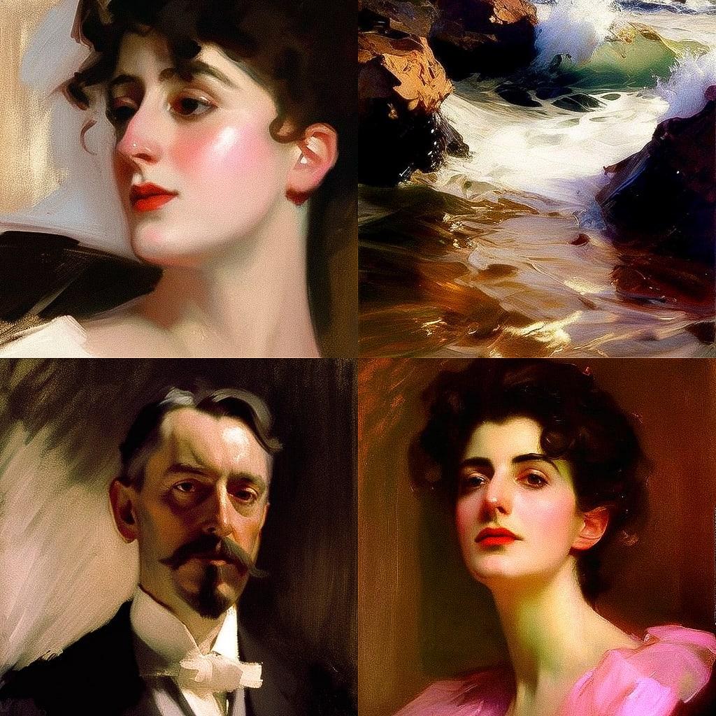 John Singer Sargent style, Midjourney V4, render 1 of 4