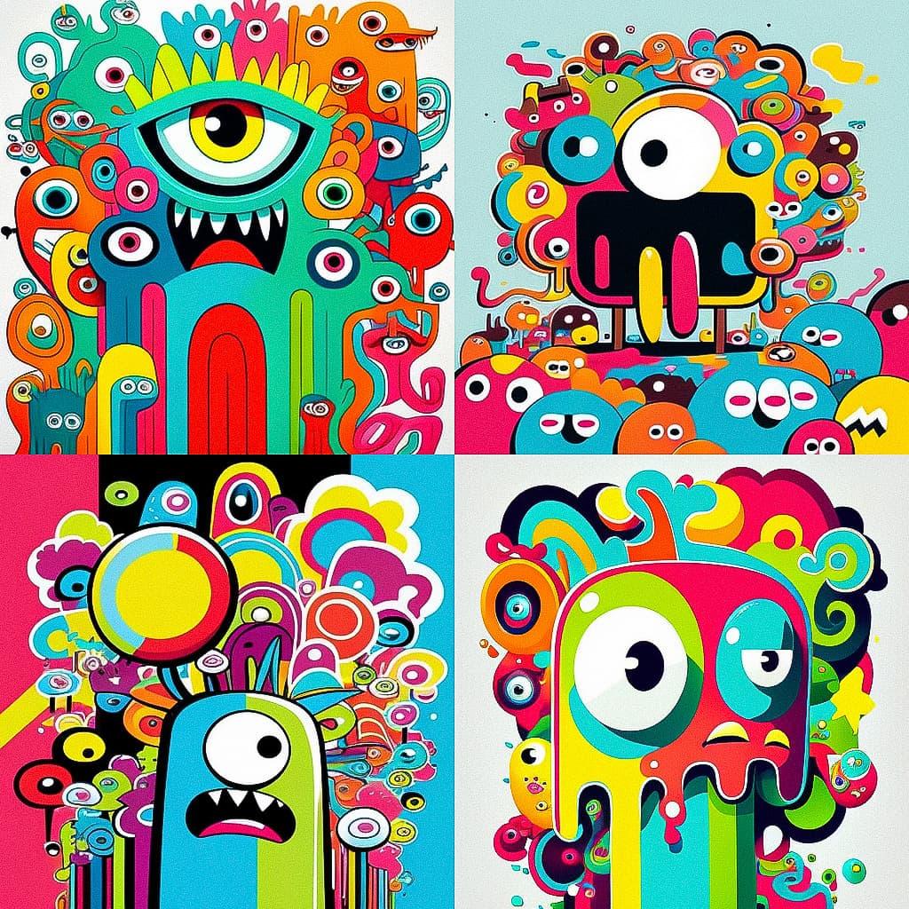 Jon Burgerman style, Midjourney V4, render 1 of 4