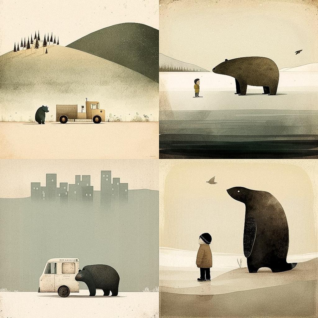 Jon Klassen style, Midjourney V4, render 1 of 4