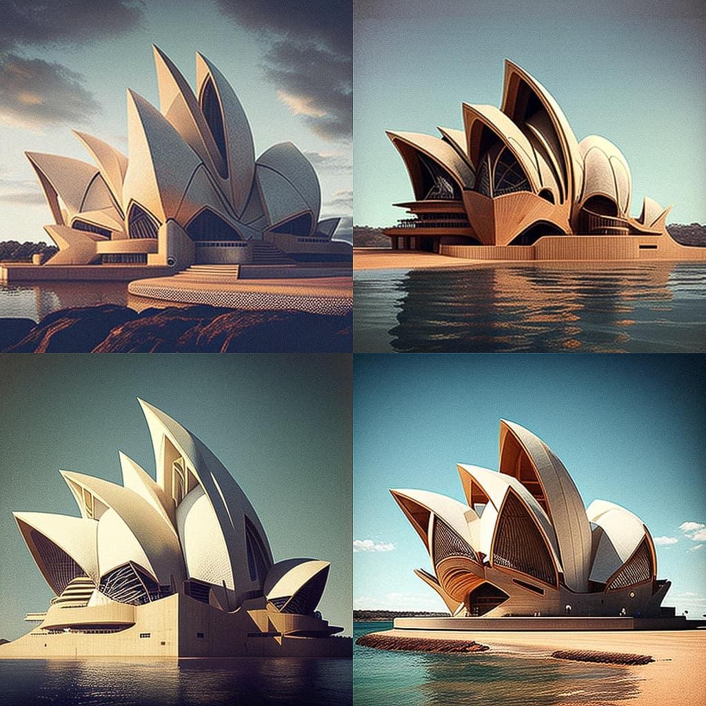 Jorn Utzon style, Midjourney V4, render 1 of 4