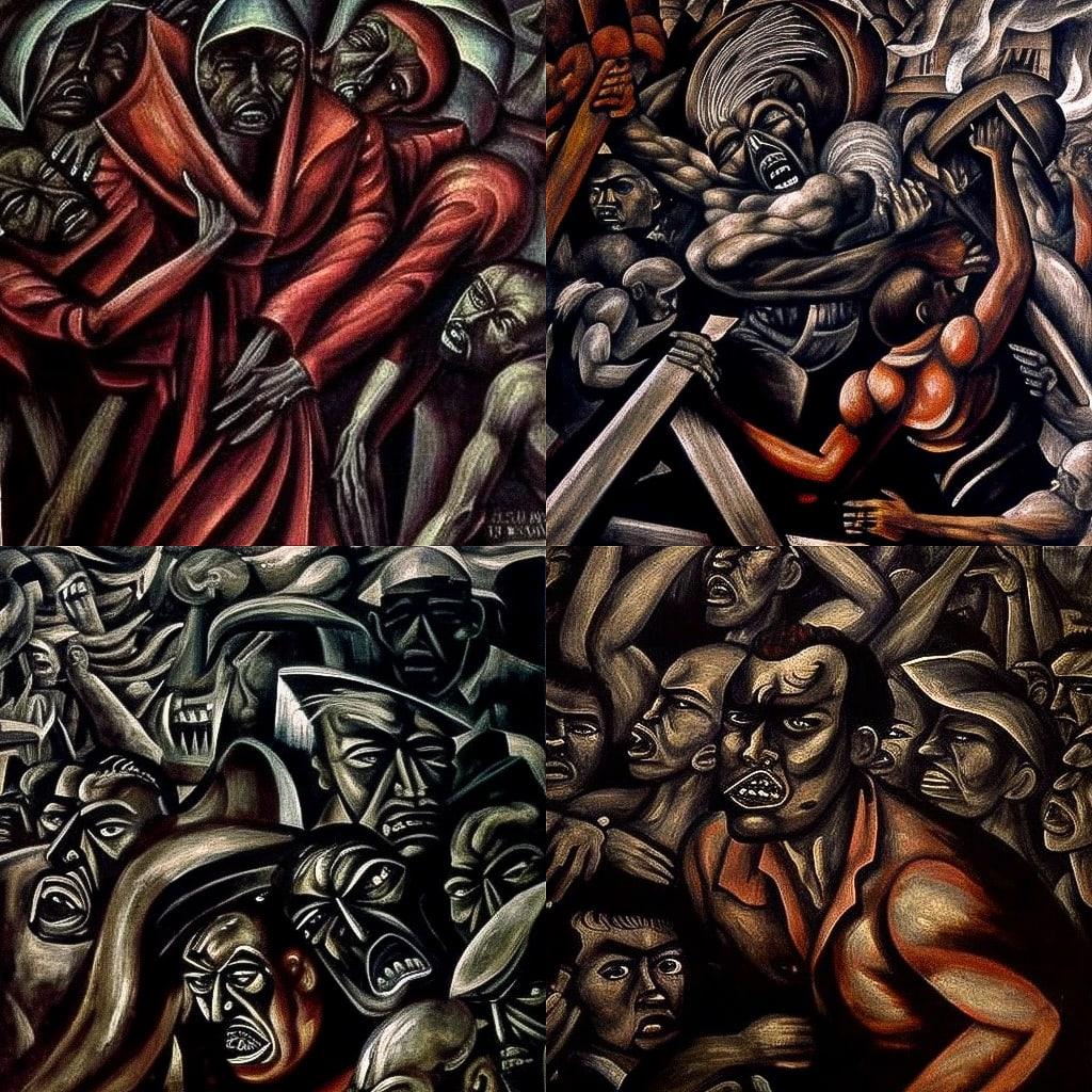 Jose Clemente Orozco style, Midjourney V4, render 1 of 4